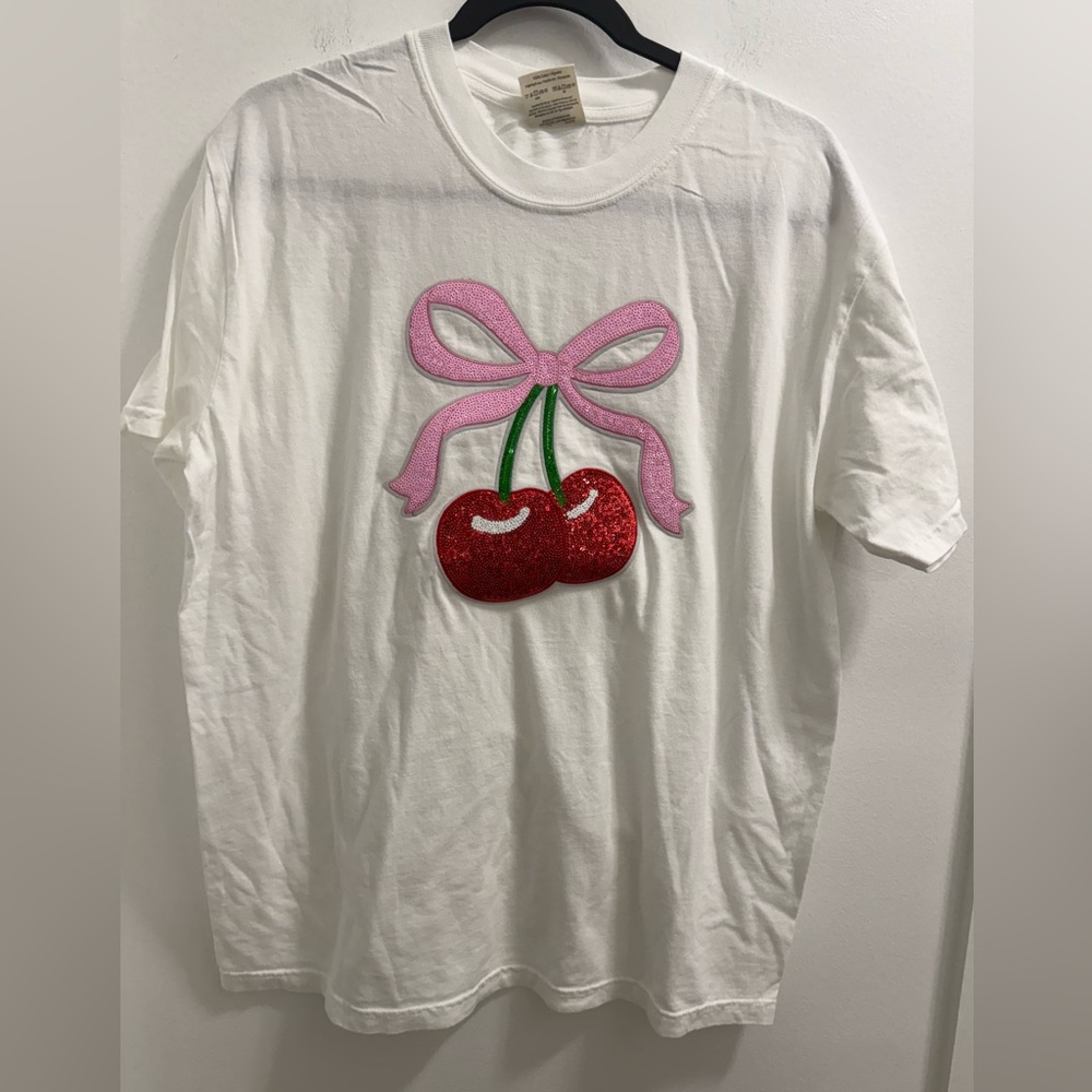 White Cherry Graphic Tee with sequins